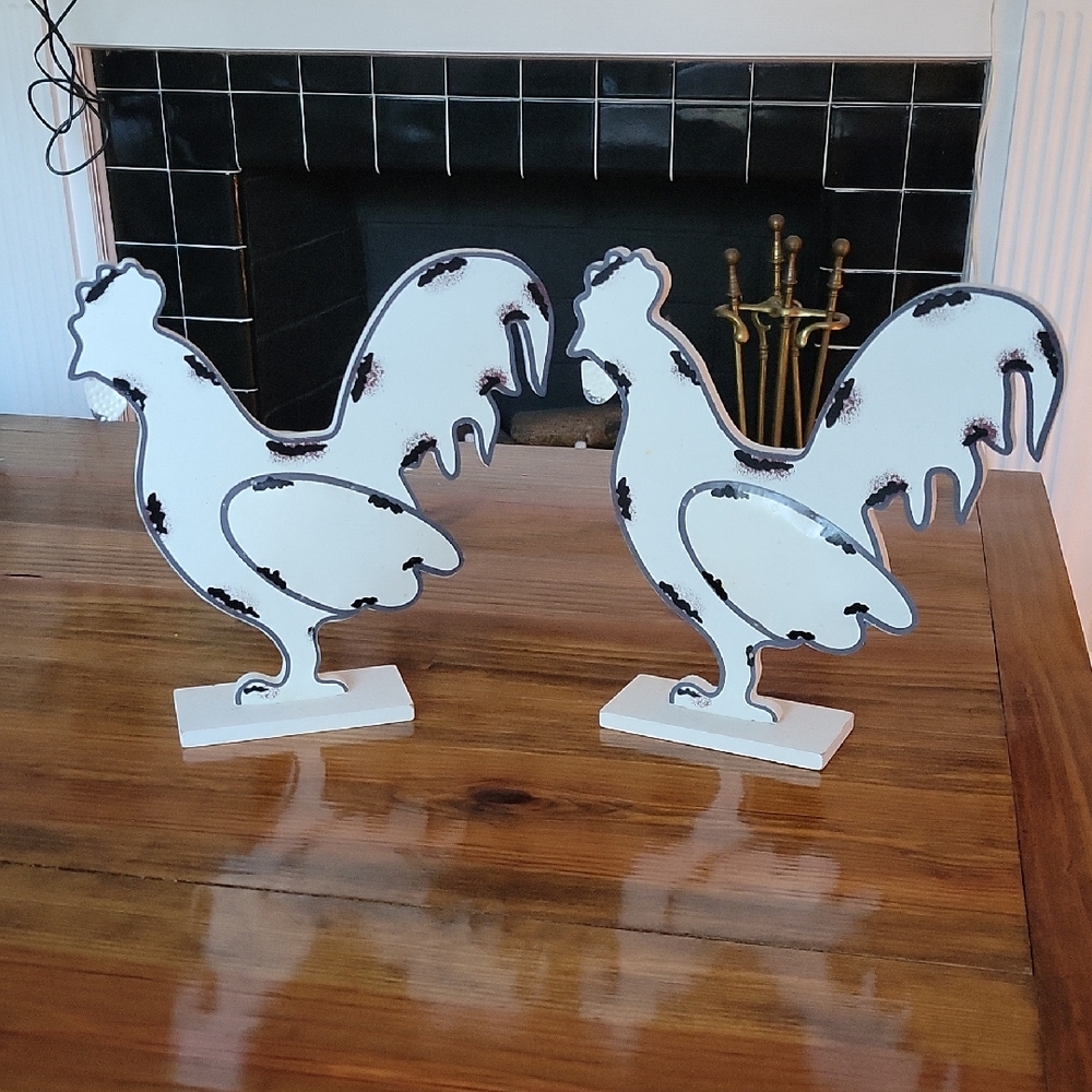 Rustic White and Black Rooster Silhouettes